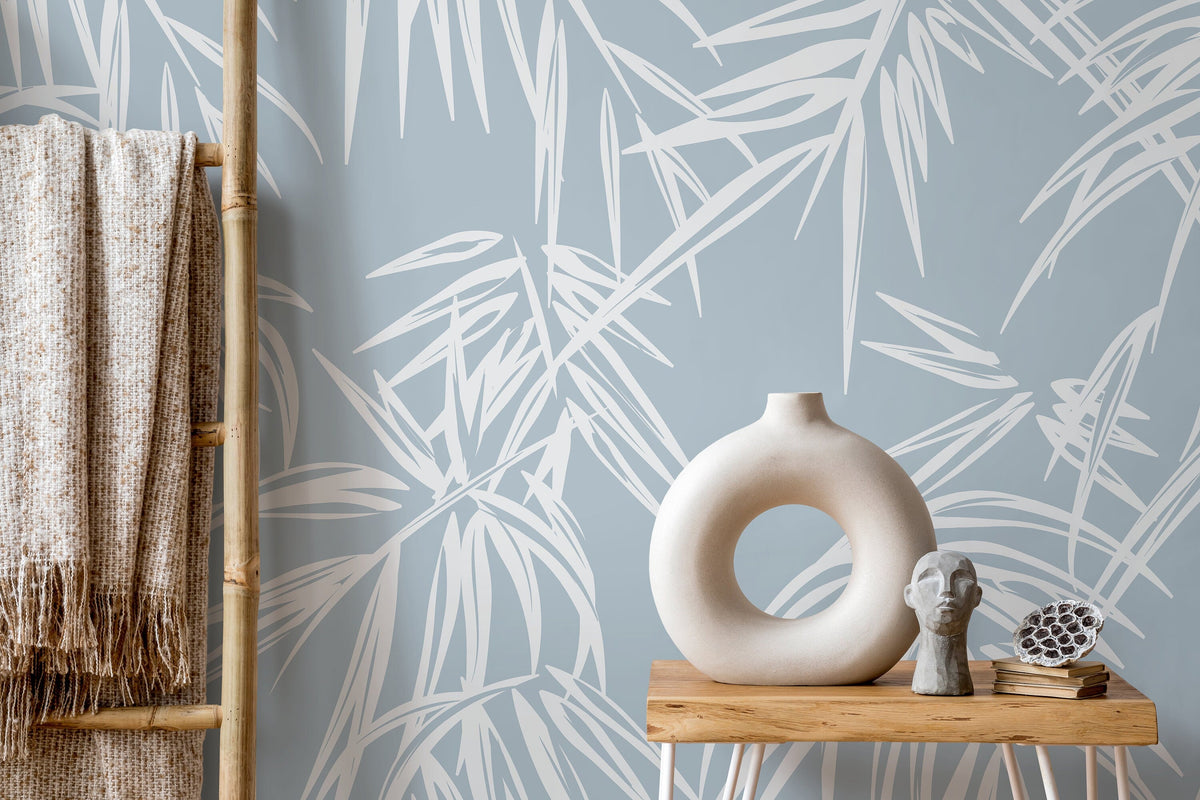 Light Blue Tropical Wallpaper / Peel and Stick Wallpaper Removable Wallpaper Home Decor Wall Art Wall Decor Room Decor - D334