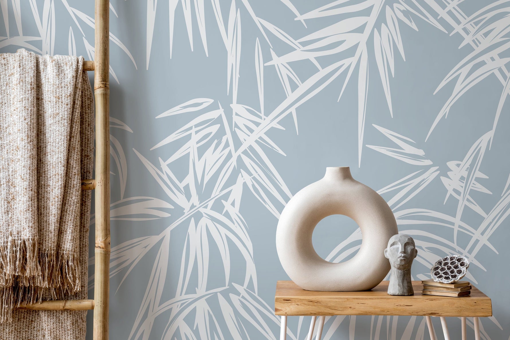 Light Blue Tropical Wallpaper / Peel and Stick Wallpaper Removable Wallpaper Home Decor Wall Art Wall Decor Room Decor - D334