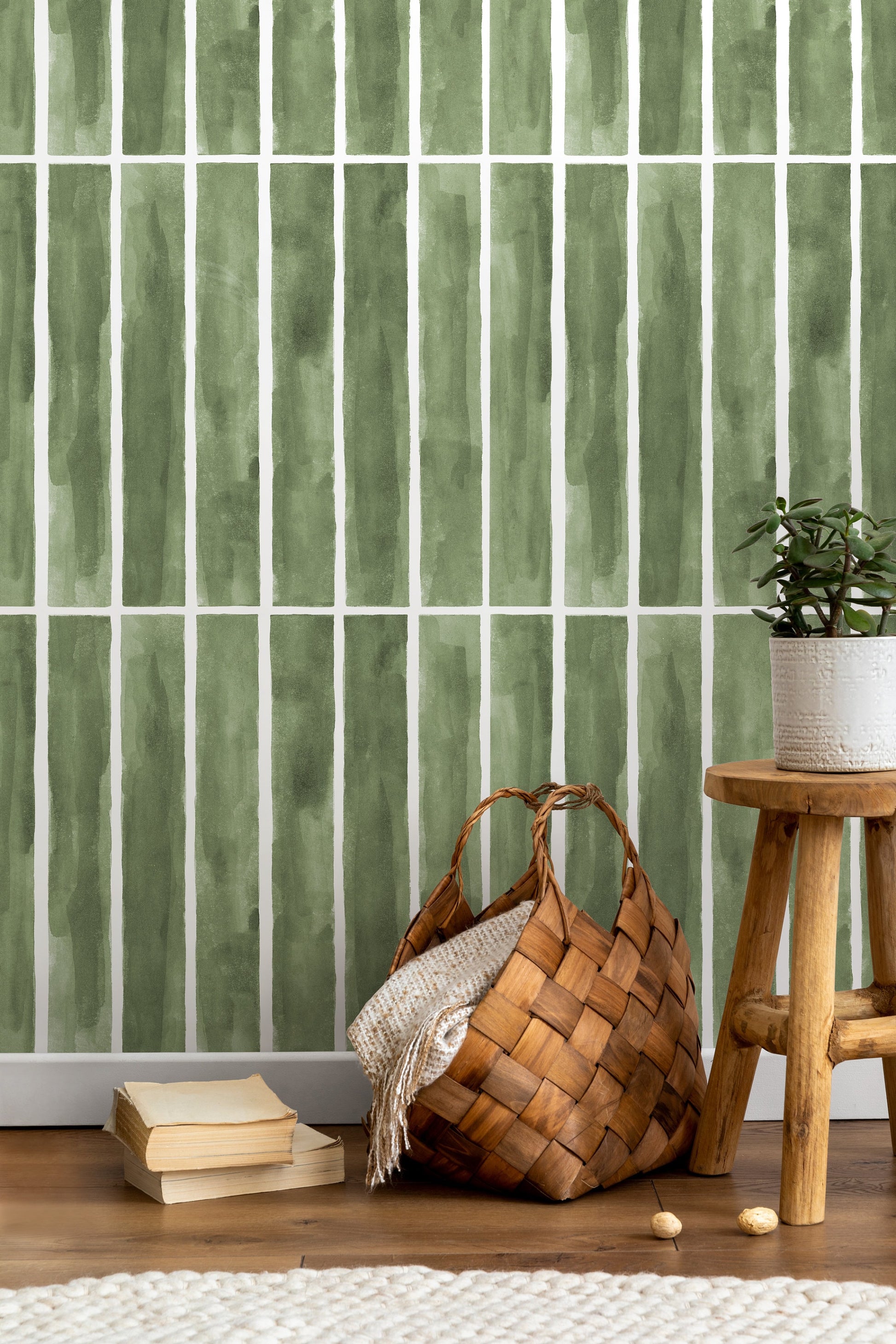 Green Modern Striped Wallpaper / Peel and Stick Wallpaper Removable Wallpaper Home Decor Wall Art Wall Decor Room Decor - D325