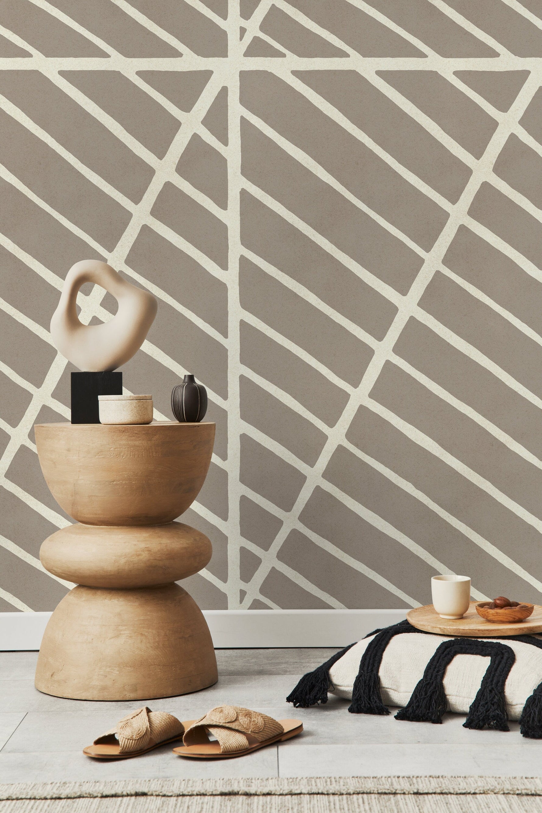Tan Geometric Wallpaper / Peel and Stick Wallpaper Removable Wallpaper Home Decor Wall Art Wall Decor Room Decor - D327