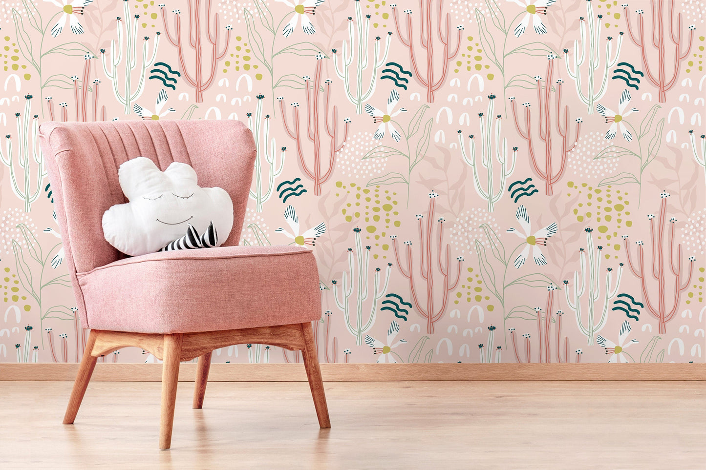 Cute Pink Floral Wallpaper / Peel and Stick Wallpaper Removable Wallpaper Home Decor Wall Art Wall Decor Room Decor - D313