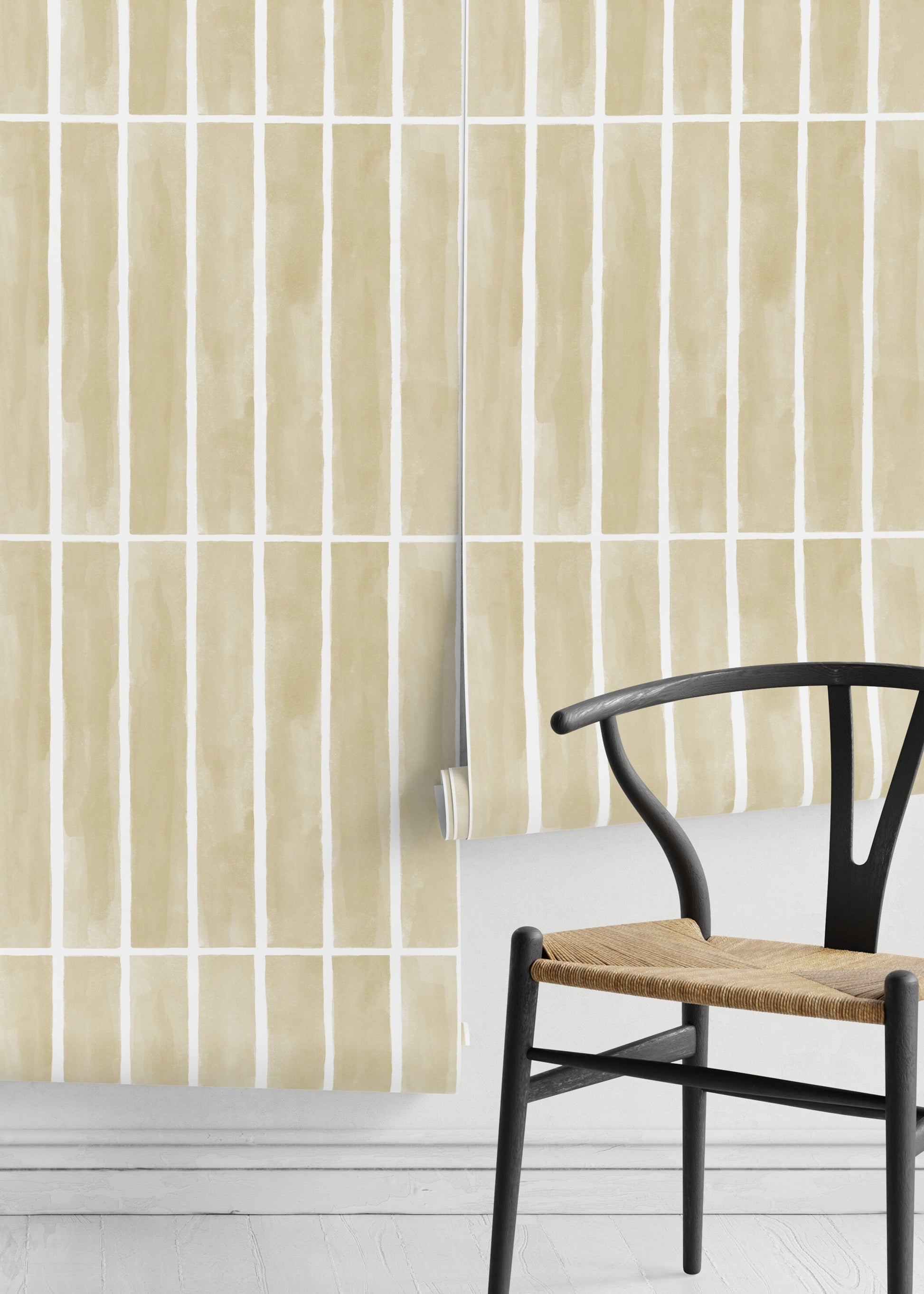 Yellow Modern Striped Wallpaper / Peel and Stick Wallpaper Removable Wallpaper Home Decor Wall Art Wall Decor Room Decor - D324