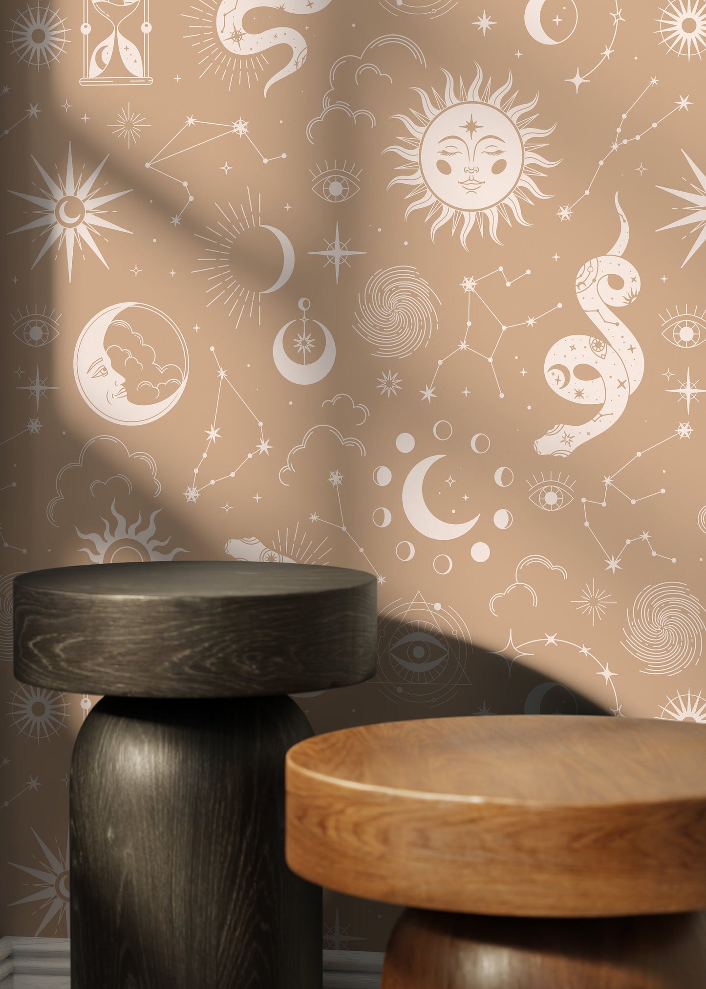 Beige Celestial Wallpaper / Peel and Stick Wallpaper Removable Wallpaper Home Decor Wall Art Wall Decor Room Decor - D346