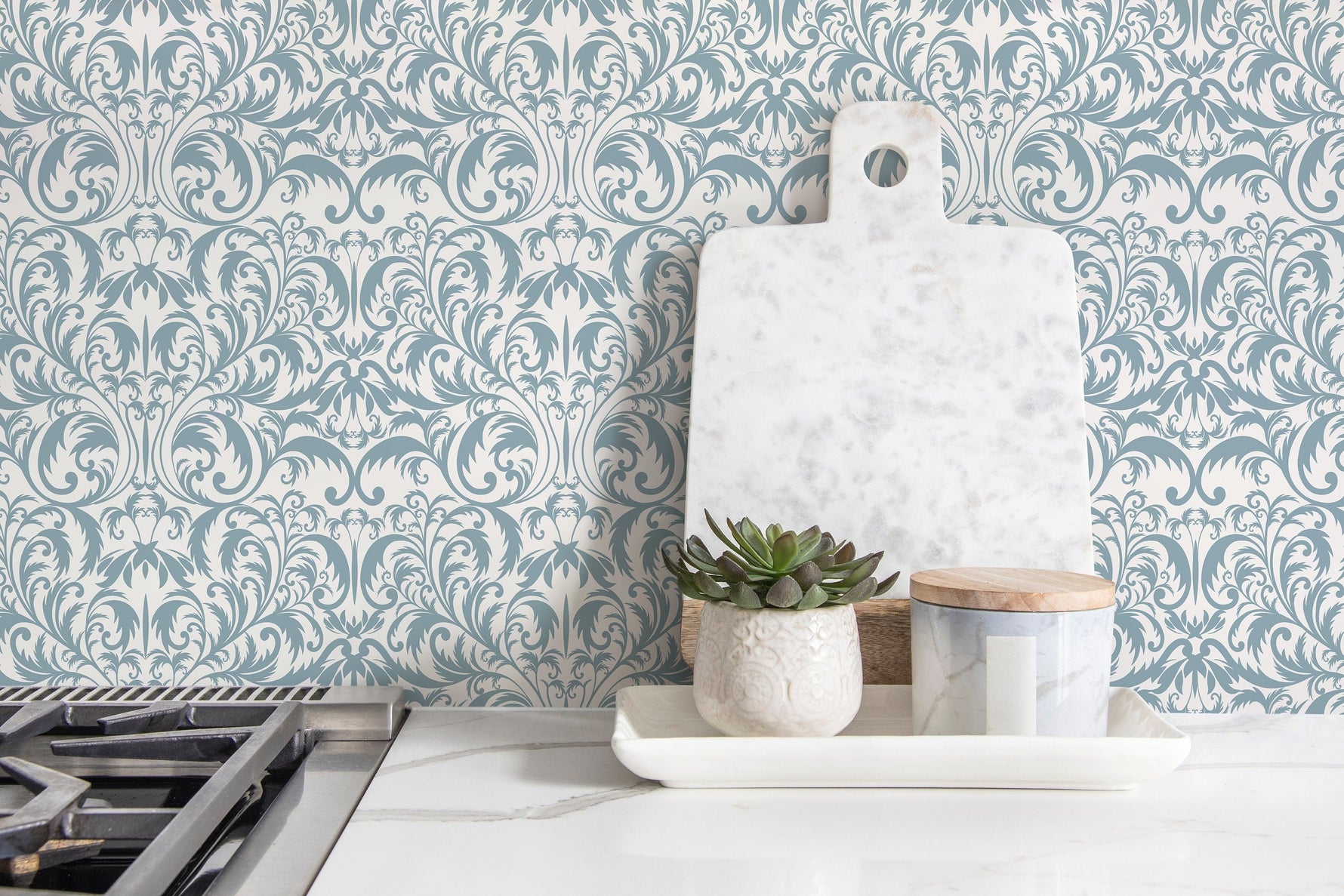 Light Blue Victorian Wallpaper / Peel and Stick Wallpaper Removable Wallpaper Home Decor Wall Art Wall Decor Room Decor - D365