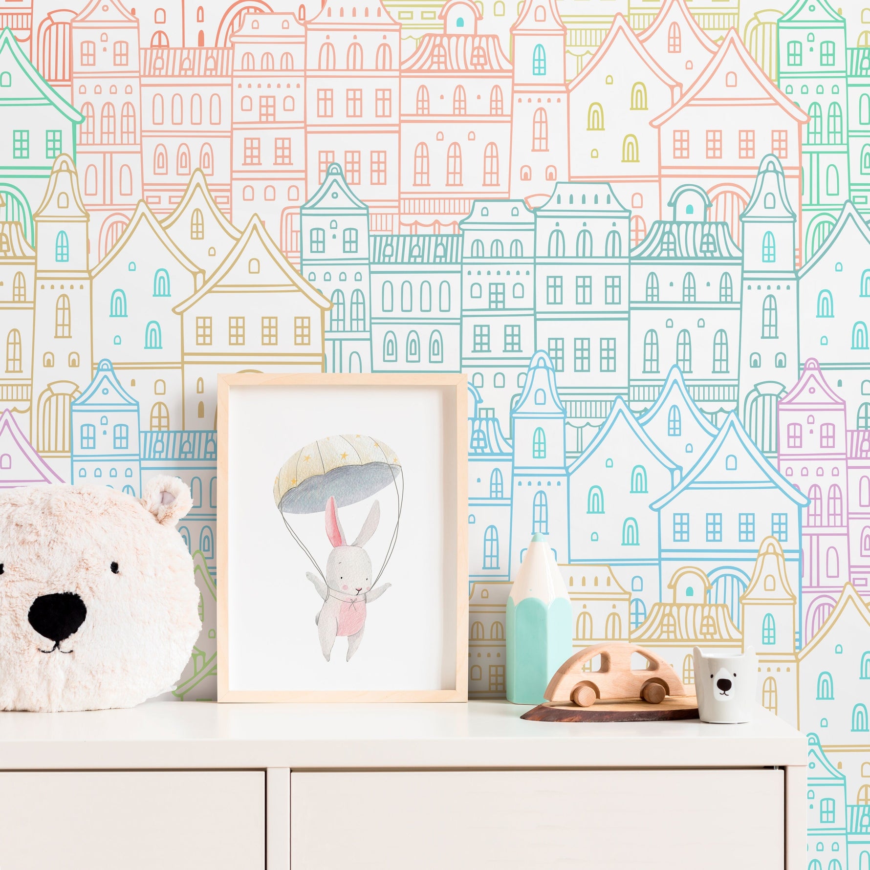 Wallpaper Peel and Stick Wallpaper Removable Wallpaper Home Decor Wall Art Wall Decor Room Decor / Colorful City Wallpaper - A743