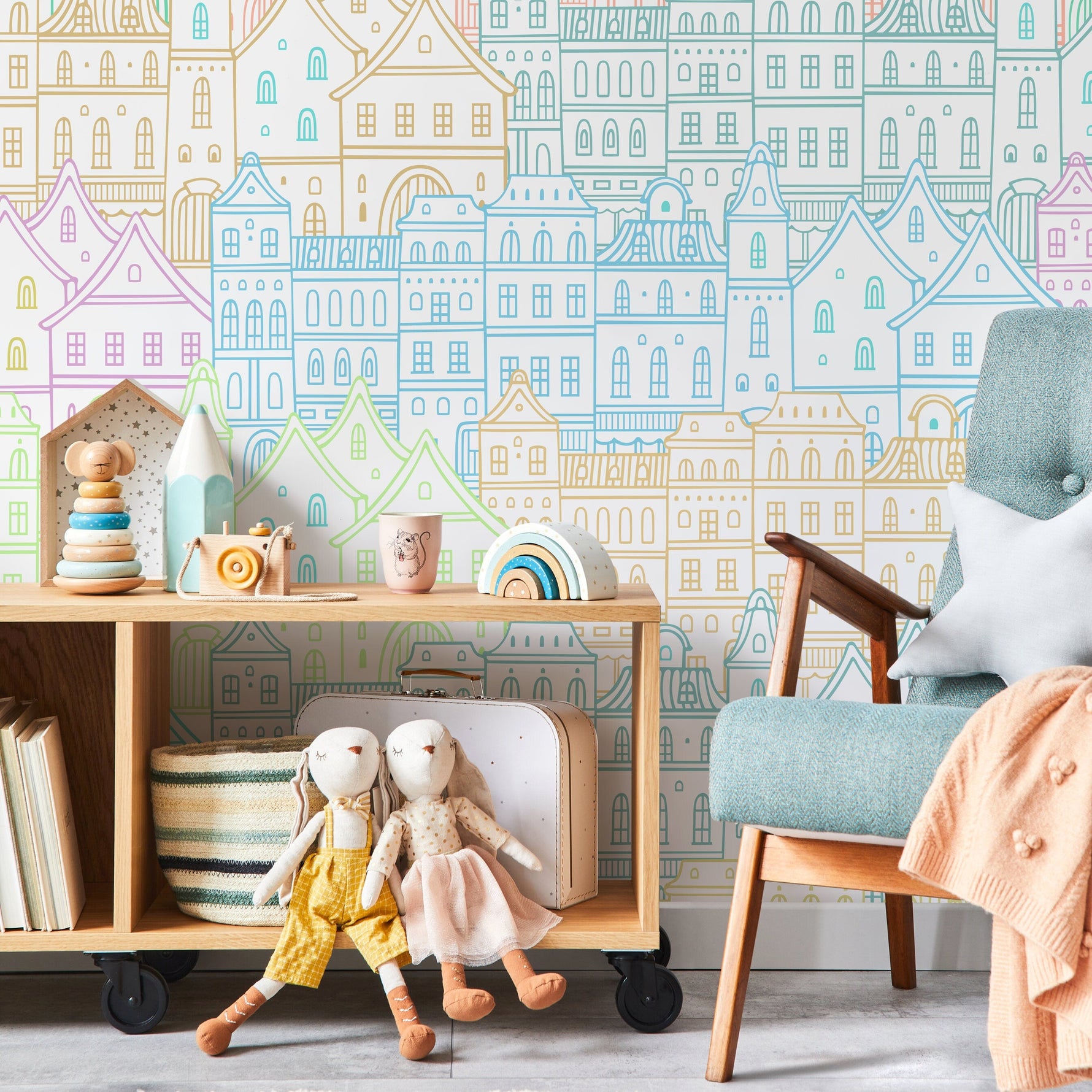 Wallpaper Peel and Stick Wallpaper Removable Wallpaper Home Decor Wall Art Wall Decor Room Decor / Colorful City Wallpaper - A743