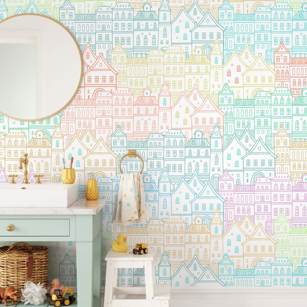 Wallpaper Peel and Stick Wallpaper Removable Wallpaper Home Decor Wall Art Wall Decor Room Decor / Colorful City Wallpaper - A743