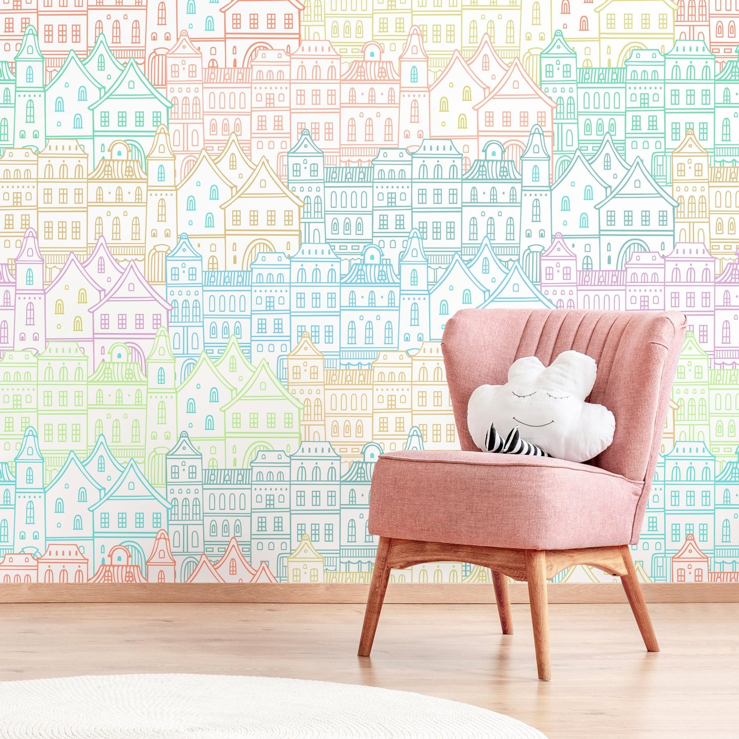 Colorful Cities Mural Vibrant Self-Adhesive Temporary Removable Wallpaper - A743