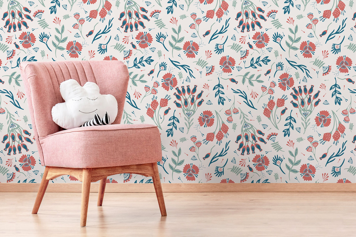 Cute Floral Wallpaper / Peel and Stick Wallpaper Removable Wallpaper Home Decor Wall Art Wall Decor Room Decor - D361