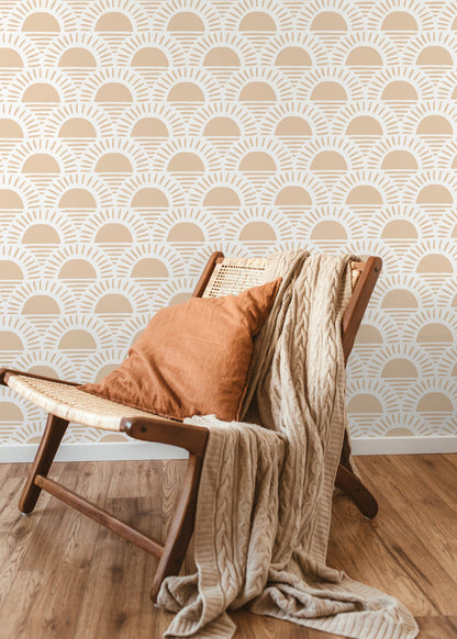 Orange Scallop Wallpaper / Peel and Stick Wallpaper Removable Wallpaper Home Decor Wall Art Wall Decor Room Decor - D348
