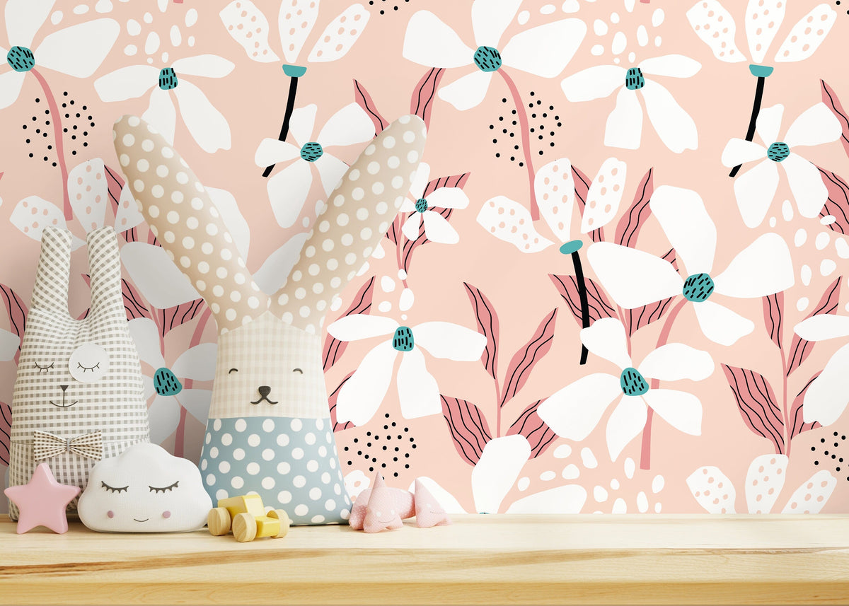 Pink Floral Wallpaper / Peel and Stick Wallpaper Removable Wallpaper Home Decor Wall Art Wall Decor Room Decor - D372
