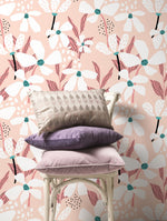 Pink Floral Wallpaper / Peel and Stick Wallpaper Removable Wallpaper Home Decor Wall Art Wall Decor Room Decor - D372