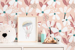Pink Floral Wallpaper / Peel and Stick Wallpaper Removable Wallpaper Home Decor Wall Art Wall Decor Room Decor - D372