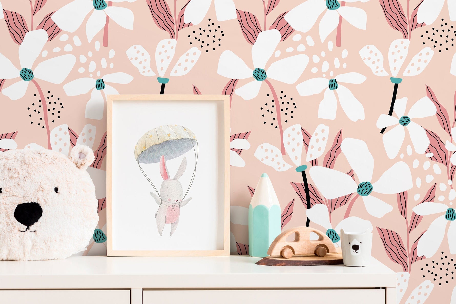 Pink Floral Wallpaper / Peel and Stick Wallpaper Removable Wallpaper Home Decor Wall Art Wall Decor Room Decor - D372
