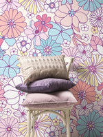 Retro Floral Wallpaper / Peel and Stick Wallpaper Removable Wallpaper Home Decor Wall Art Wall Decor Room Decor - D375