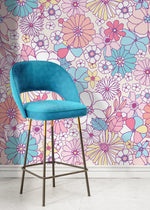 Retro Floral Wallpaper / Peel and Stick Wallpaper Removable Wallpaper Home Decor Wall Art Wall Decor Room Decor - D375