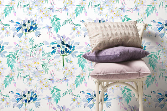 Watercolor Flowers Wallpaper - Removable Wallpaper Peel and Stick Wallpaper Wall Paper Wall - B333