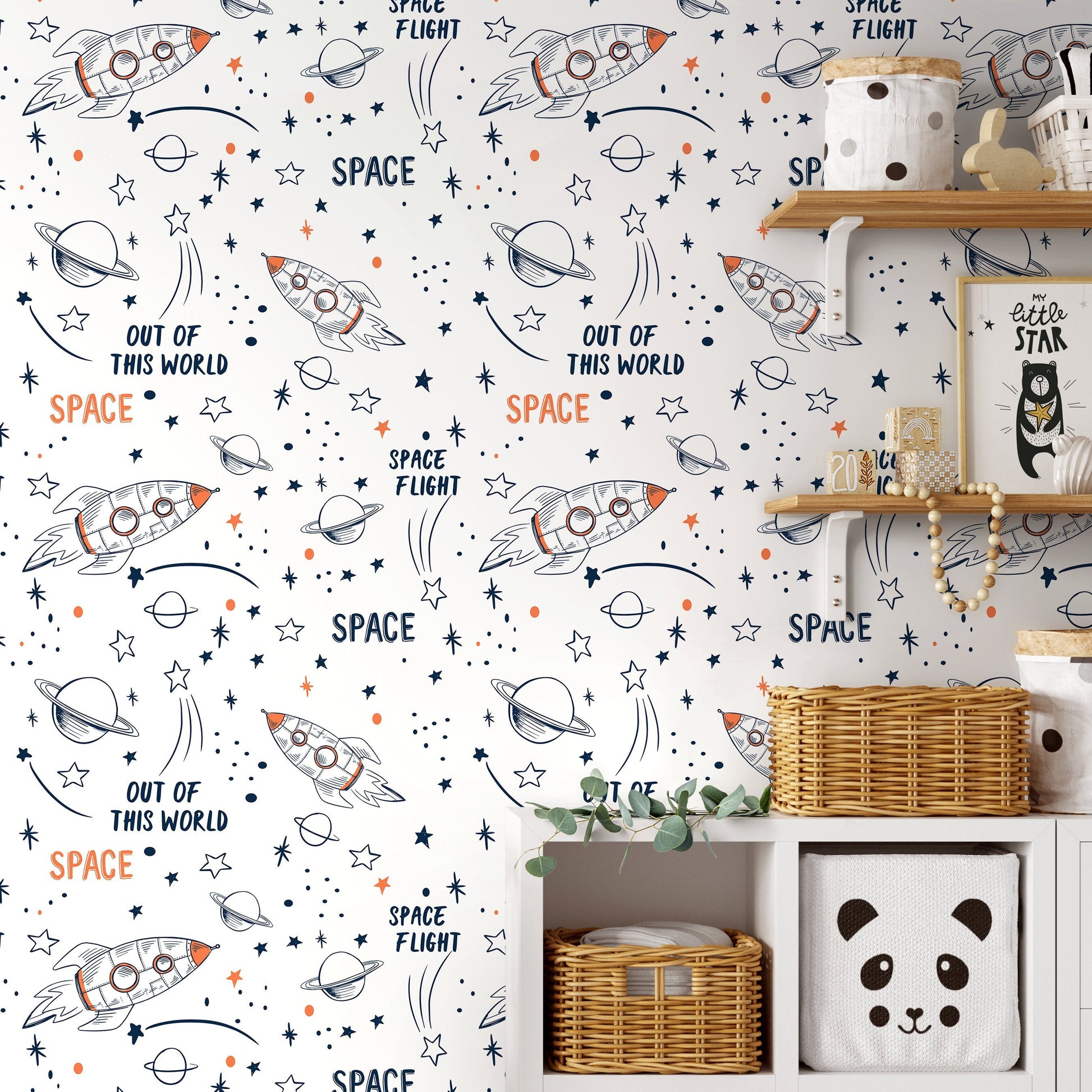 Removable Wallpaper Peel and Stick Wallpaper Wall Paper - Space Doodle Wallpaper - B336