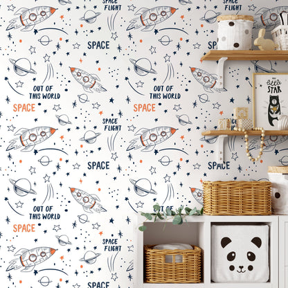 Removable Wallpaper Peel and Stick Wallpaper Wall Paper - Space Doodle Wallpaper - B336