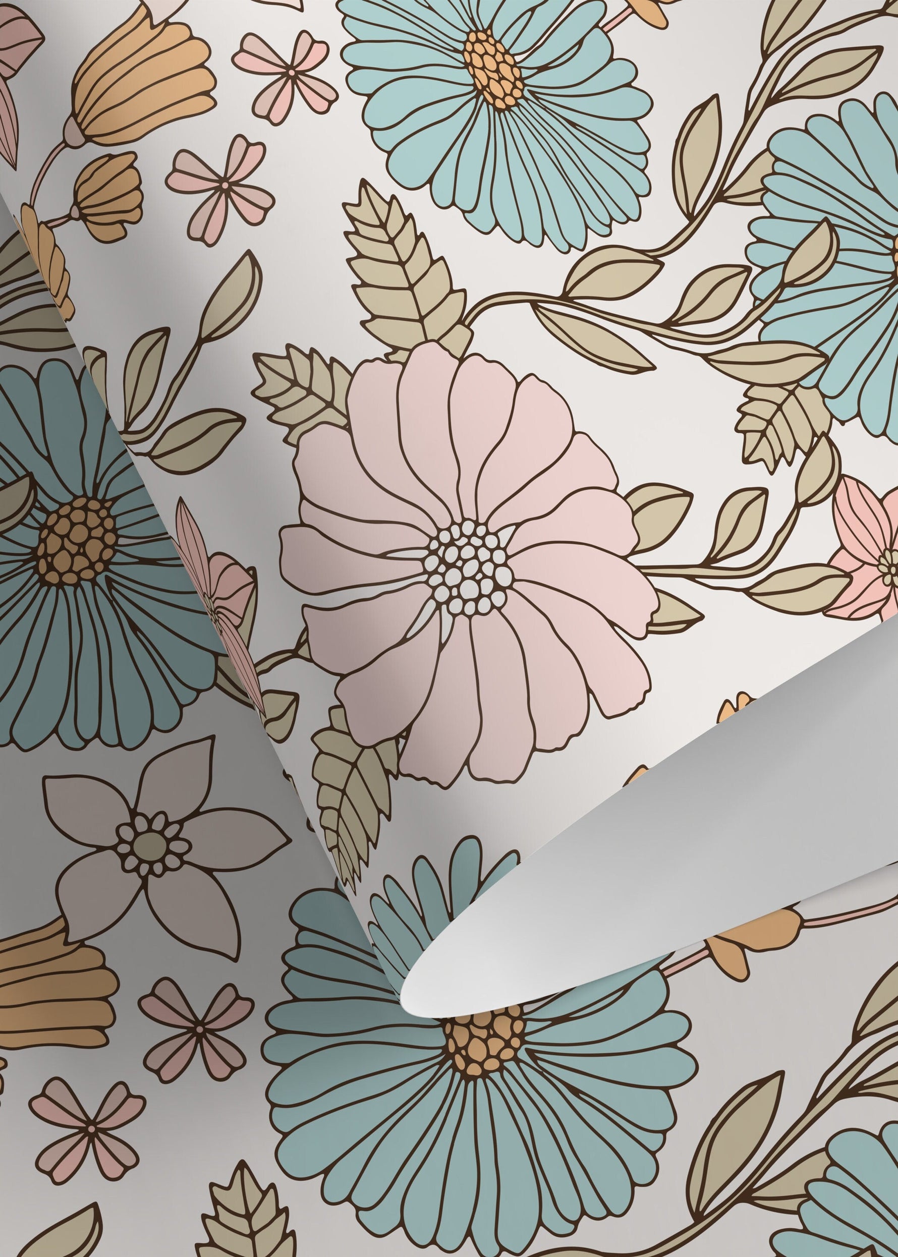 Pastel Boho Floral Wallpaper / Peel and Stick Wallpaper Removable Wallpaper Home Decor Wall Art Wall Decor Room Decor - D379
