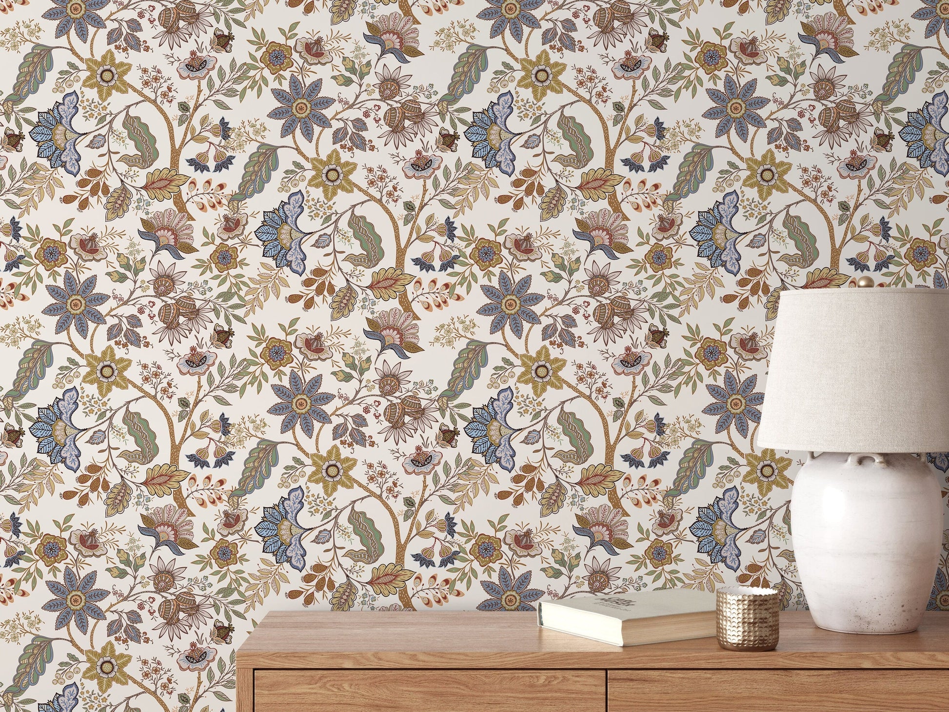 Taupe Chintz Floral Wallpaper / Peel and Stick Wallpaper Removable Wallpaper Home Decor Wall Art Wall Decor Room Decor - D385