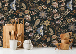 Dark Chintz Floral Wallpaper / Peel and Stick Wallpaper Removable Wallpaper Home Decor Wall Art Wall Decor Room Decor - D386