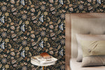 Dark Chintz Floral Wallpaper / Peel and Stick Wallpaper Removable Wallpaper Home Decor Wall Art Wall Decor Room Decor - D386
