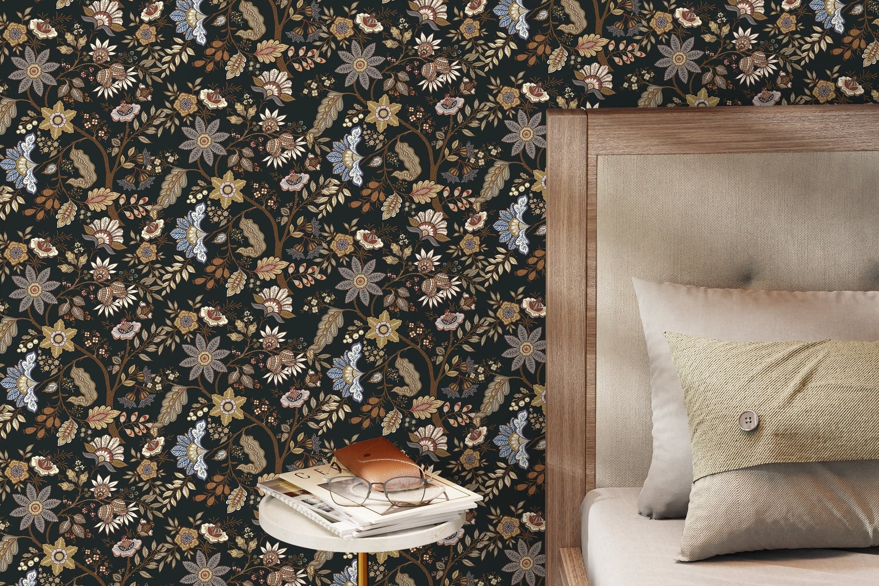Dark Chintz Floral Wallpaper / Peel and Stick Wallpaper Removable Wallpaper Home Decor Wall Art Wall Decor Room Decor - D386