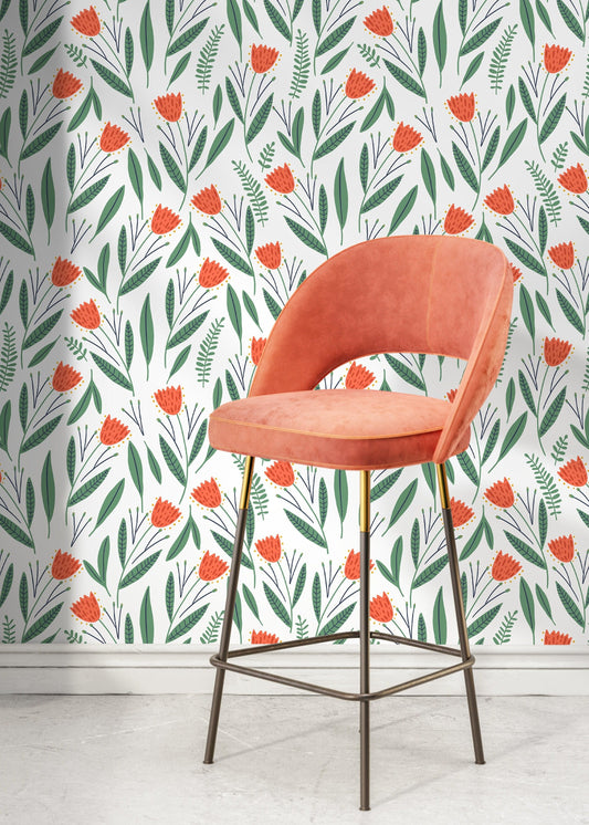 Floral and Leaf Wallpaper / Peel and Stick Wallpaper Removable Wallpaper Home Decor Wall Art Wall Decor Room Decor - D387