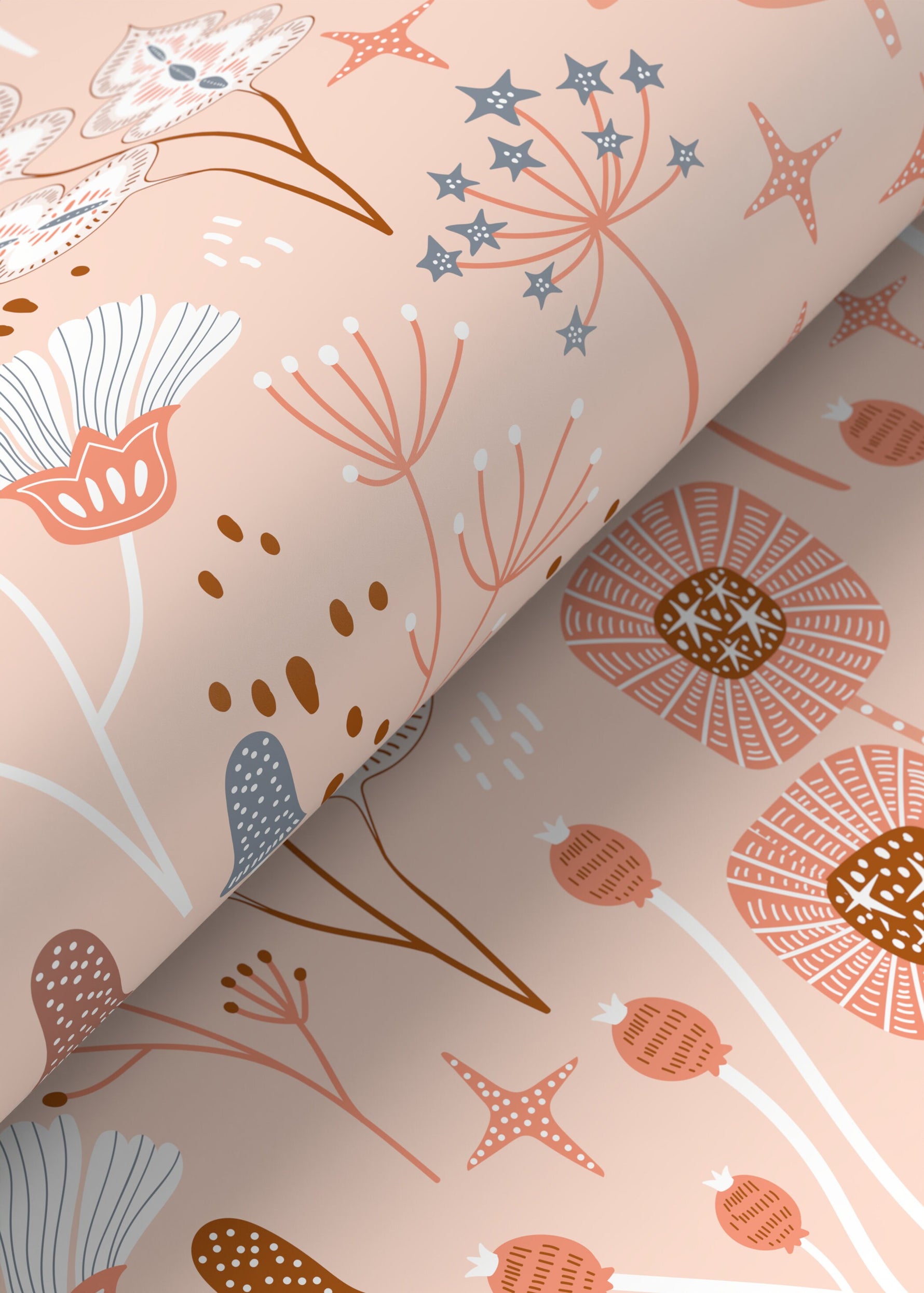 Pink Mind-Century Floral Wallpaper / Peel and Stick Wallpaper Removable Wallpaper Home Decor Wall Art Wall Decor Room Decor - D393