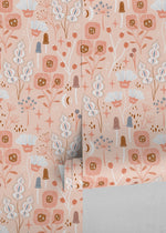 Pink Mind-Century Floral Wallpaper / Peel and Stick Wallpaper Removable Wallpaper Home Decor Wall Art Wall Decor Room Decor - D393