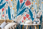 Scandinavian Floral Garden Wallpaper / Peel and Stick Wallpaper Removable Wallpaper Home Decor Wall Art Wall Decor Room Decor - D399