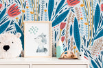 Scandinavian Floral Garden Wallpaper / Peel and Stick Wallpaper Removable Wallpaper Home Decor Wall Art Wall Decor Room Decor - D399