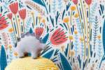 Scandinavian Floral Garden Wallpaper / Peel and Stick Wallpaper Removable Wallpaper Home Decor Wall Art Wall Decor Room Decor - D399