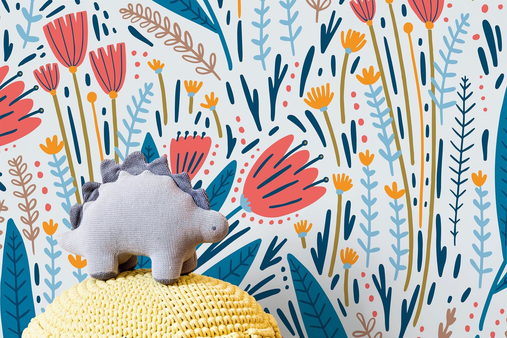 Scandinavian Floral Garden Wallpaper / Peel and Stick Wallpaper Removable Wallpaper Home Decor Wall Art Wall Decor Room Decor - D399