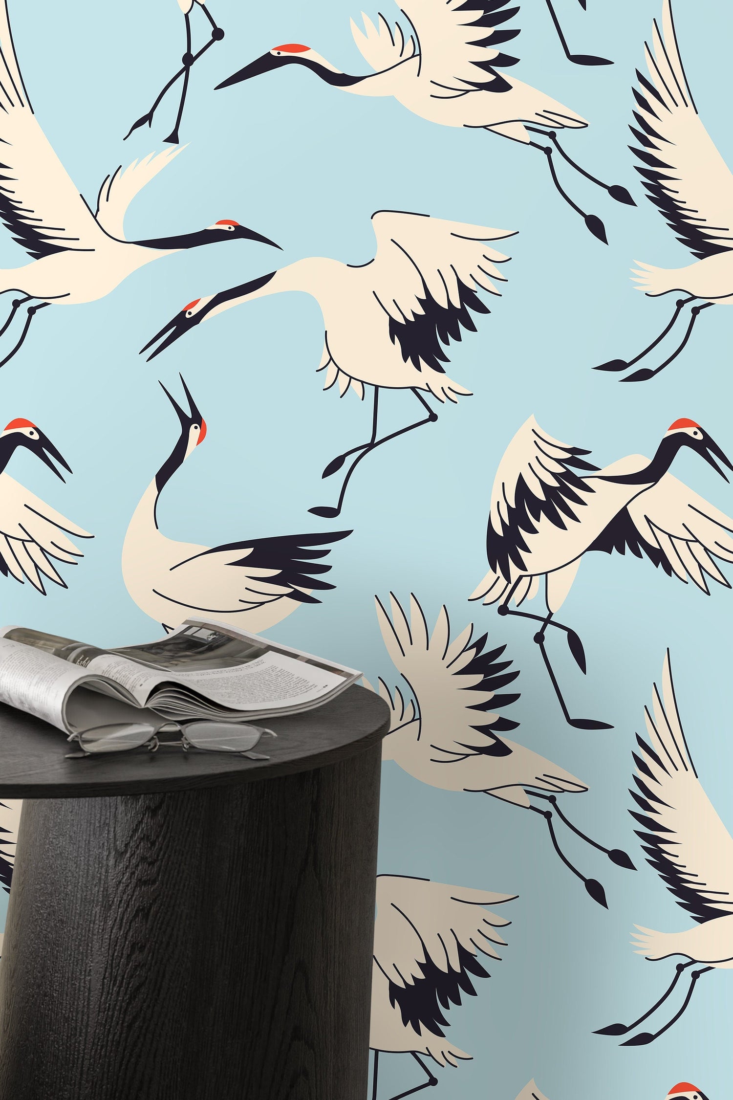 Crane Birds Wallpaper / Peel and Stick Wallpaper Removable Wallpaper Home Decor Wall Art Wall Decor Room Decor - D403