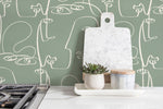 Green Face Art Line Wallpaper / Peel and Stick Wallpaper Removable Wallpaper Home Decor Wall Art Wall Decor Room Decor - D493