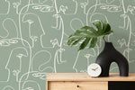 Green Face Art Line Wallpaper / Peel and Stick Wallpaper Removable Wallpaper Home Decor Wall Art Wall Decor Room Decor - D493