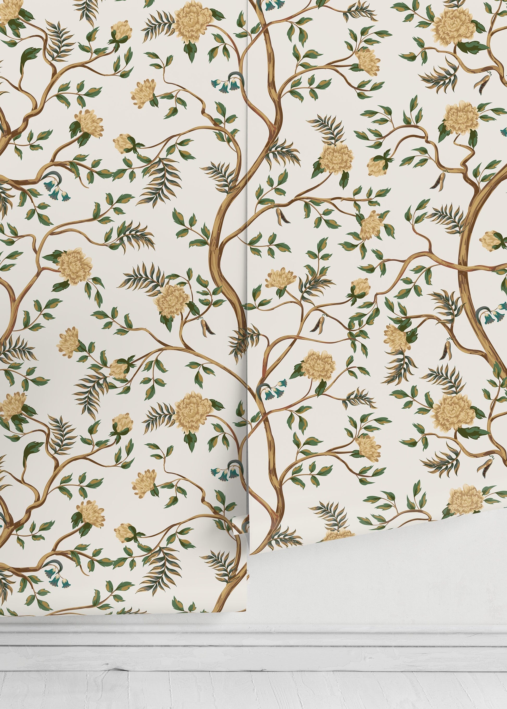 Floral Chinoiserie Wallpaper / Peel and Stick Wallpaper Removable Wallpaper Home Decor Wall Art Wall Decor Room Decor - D503
