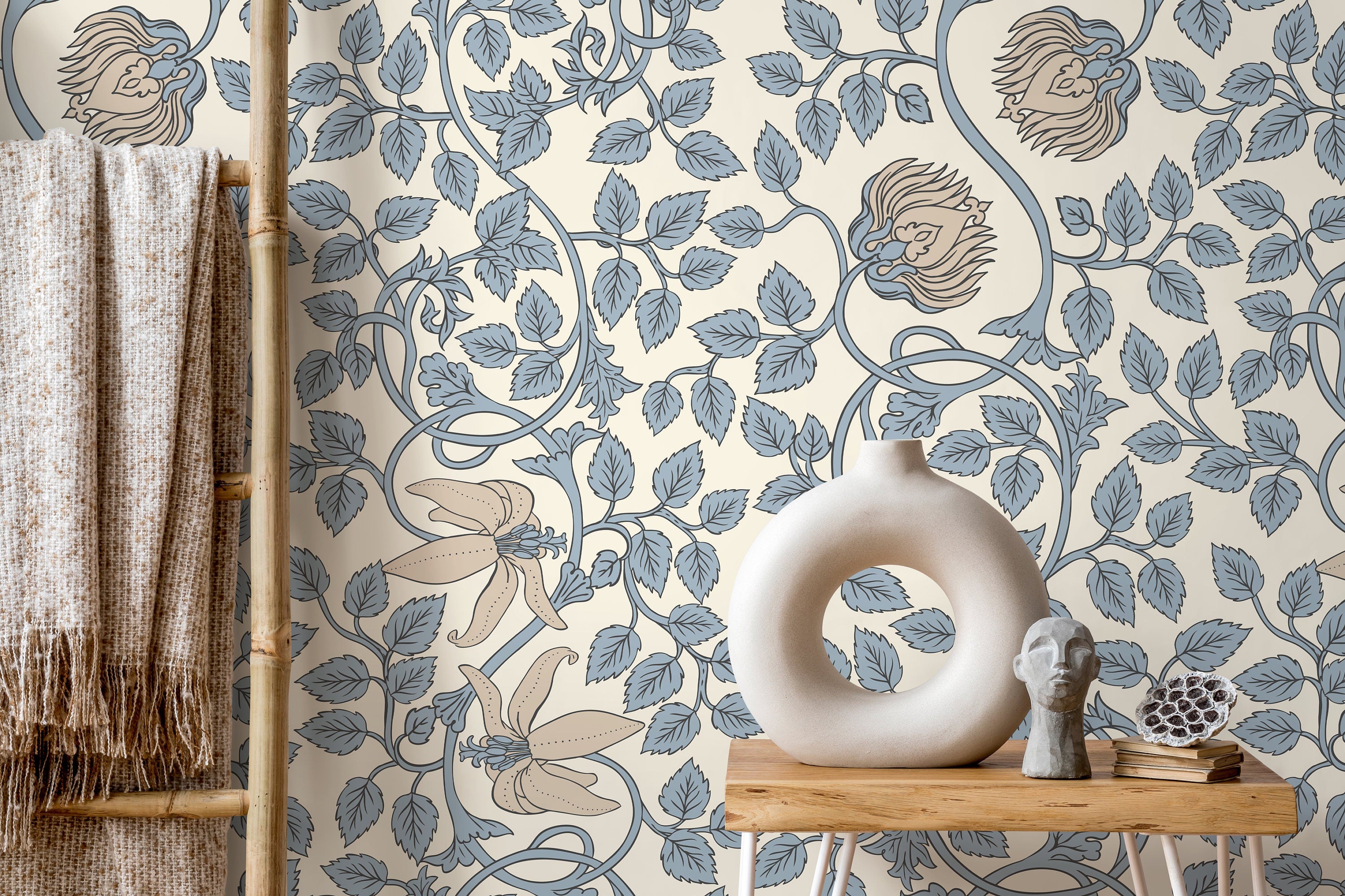 The Porcelain Wallpaper | Vintage Floral Wallpaper - Anewall Decor