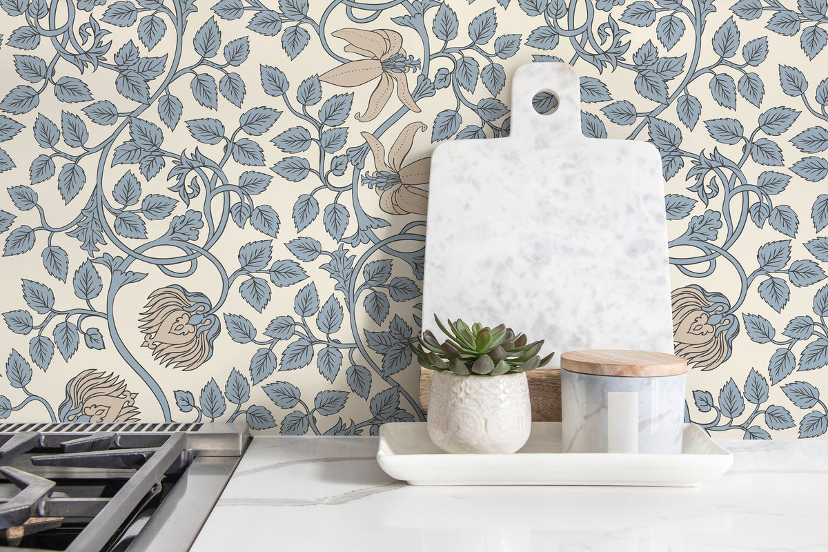 Light Blue William Morris Wallpaper / Peel and Stick Wallpaper Removable Wallpaper Home Decor Wall Art Wall Decor Room Decor - D506