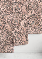 Pink Peony Wallpaper / Peel and Stick Wallpaper Removable Wallpaper Home Decor Wall Art Wall Decor Room Decor - D517