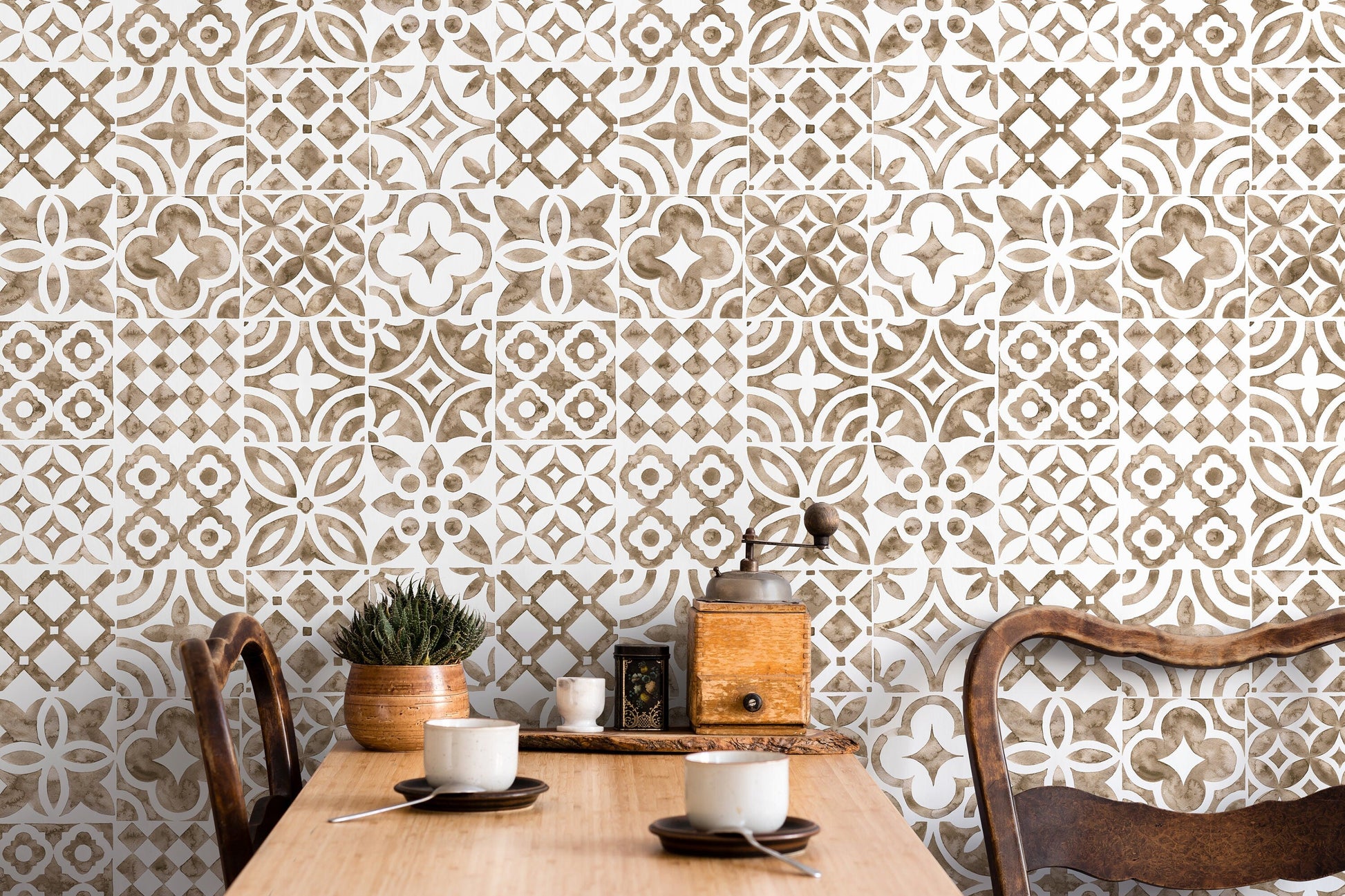 Beige Tile Wallpaper / Peel and Stick Wallpaper Removable Wallpaper Home Decor Wall Art Wall Decor Room Decor - D525