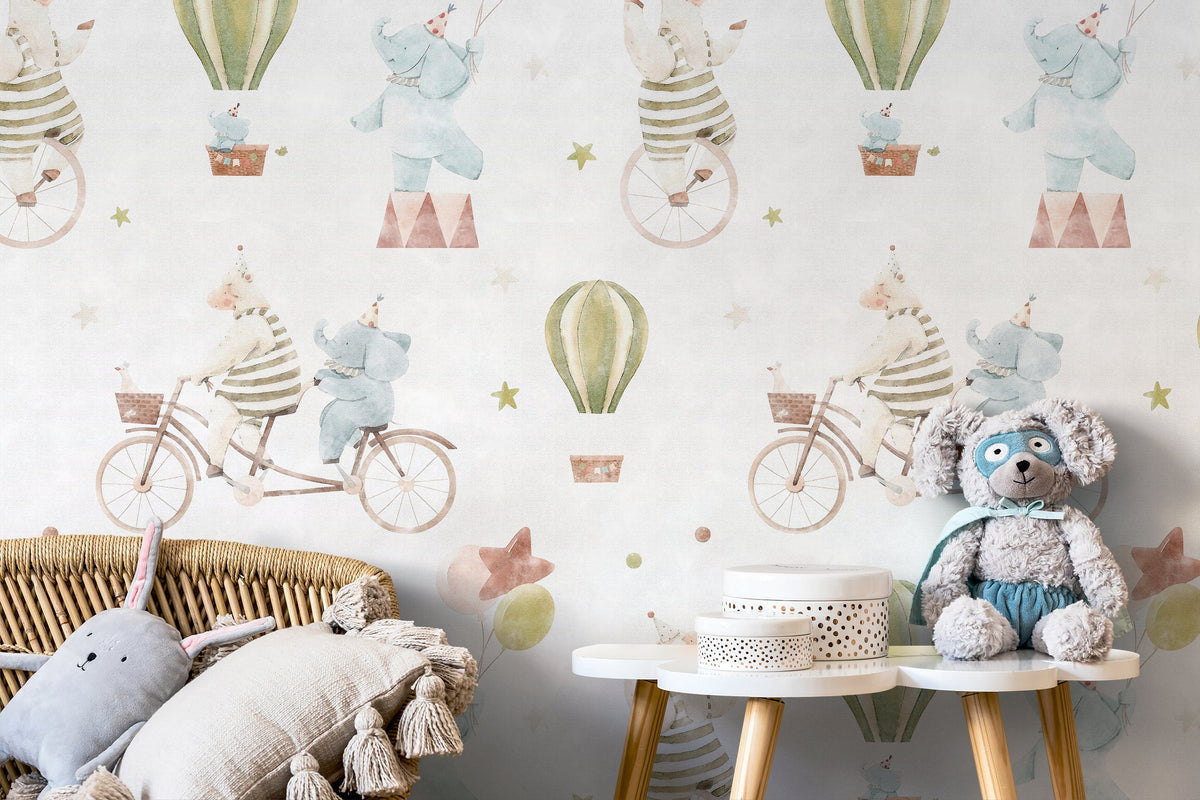 Circus Kids Wallpaper / Peel and Stick Wallpaper Removable Wallpaper Home Decor Wall Art Wall Decor Room Decor - D531