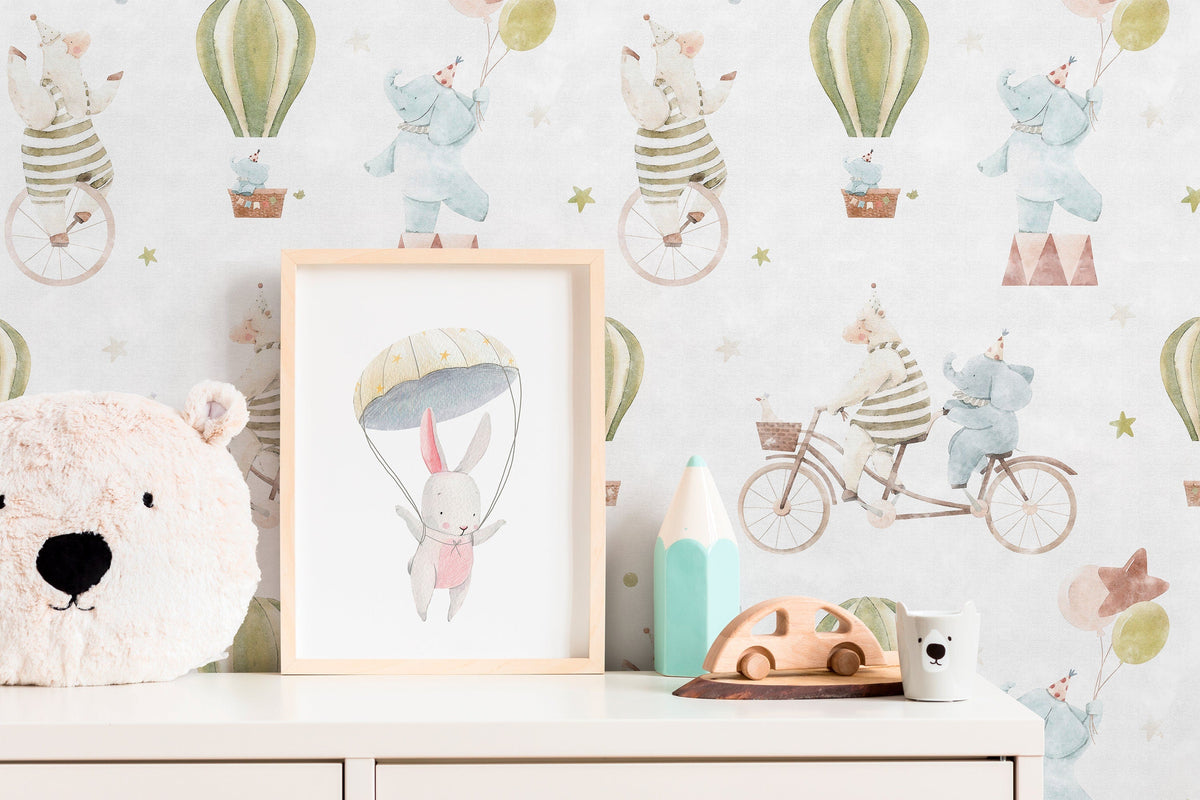 Circus Kids Wallpaper / Peel and Stick Wallpaper Removable Wallpaper Home Decor Wall Art Wall Decor Room Decor - D531