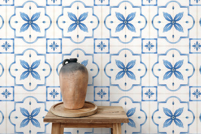 Blue Morrocan Tile Wallpaper / Peel and Stick Wallpaper Removable Wallpaper Home Decor Wall Art Wall Decor Room Decor - D535