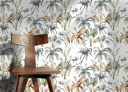 Botanical Palms Wallpaper / Peel and Stick Wallpaper Removable Wallpaper Home Decor Wall Art Wall Decor Room Decor - D540