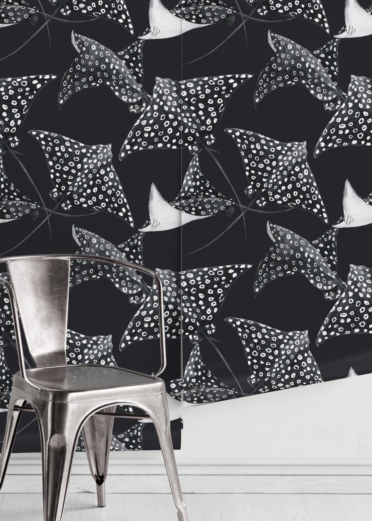 Black Stingray Wallpaper / Peel and Stick Wallpaper Removable Wallpaper Home Decor Wall Art Wall Decor Room Decor - D543