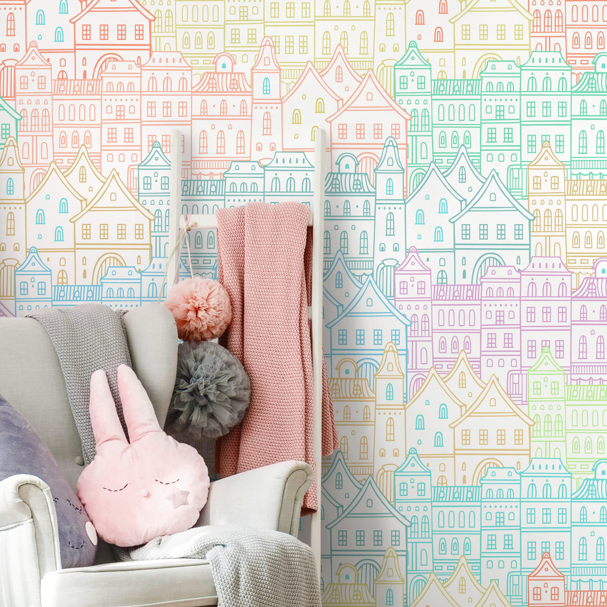 Wallpaper Peel and Stick Wallpaper Removable Wallpaper Home Decor Wall Art Wall Decor Room Decor / Colorful City Wallpaper - A743