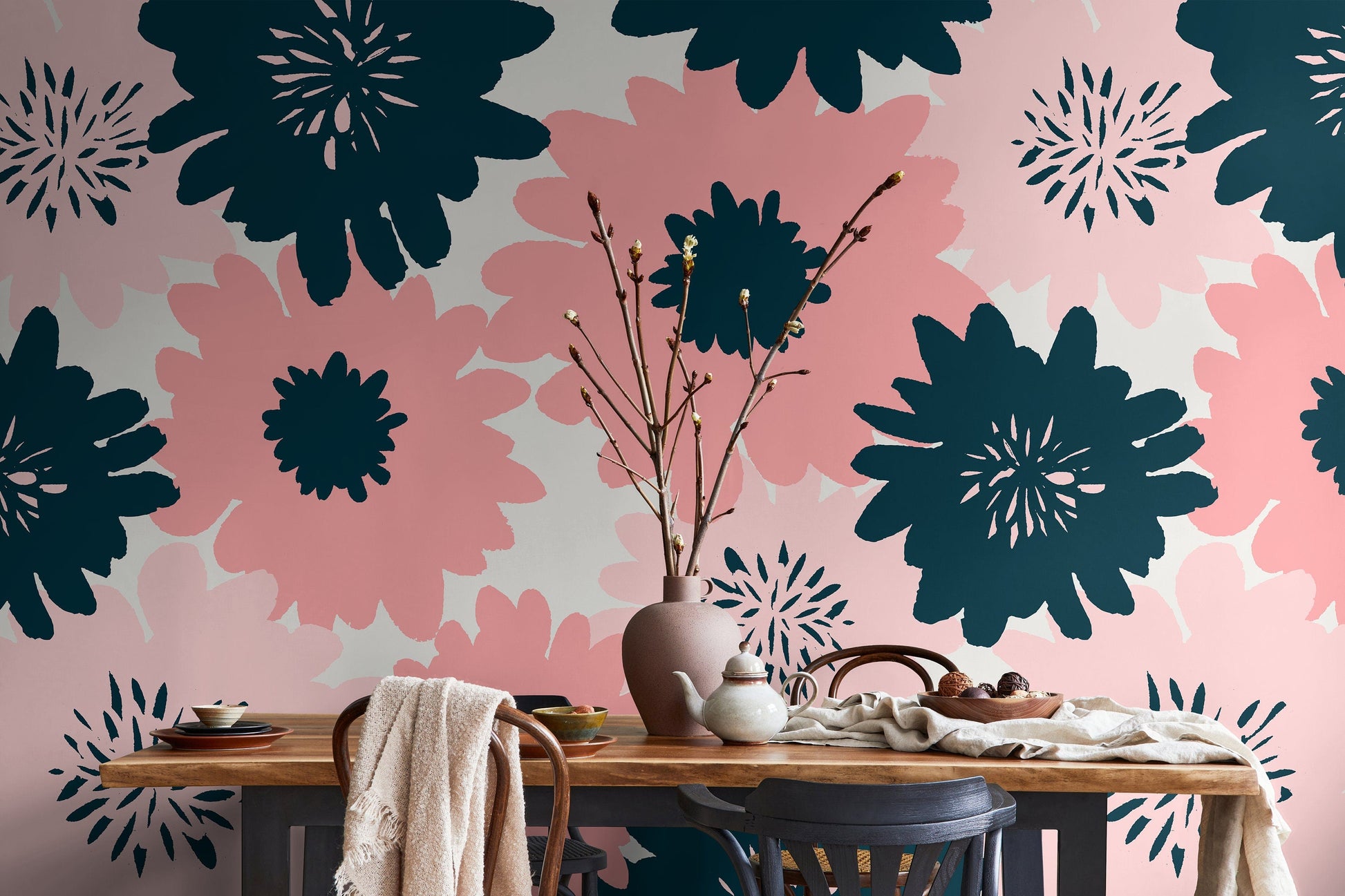 Flat Flowers Wallpaper - Removable Wallpaper Peel and Stick Wallpaper Wall Paper - B374